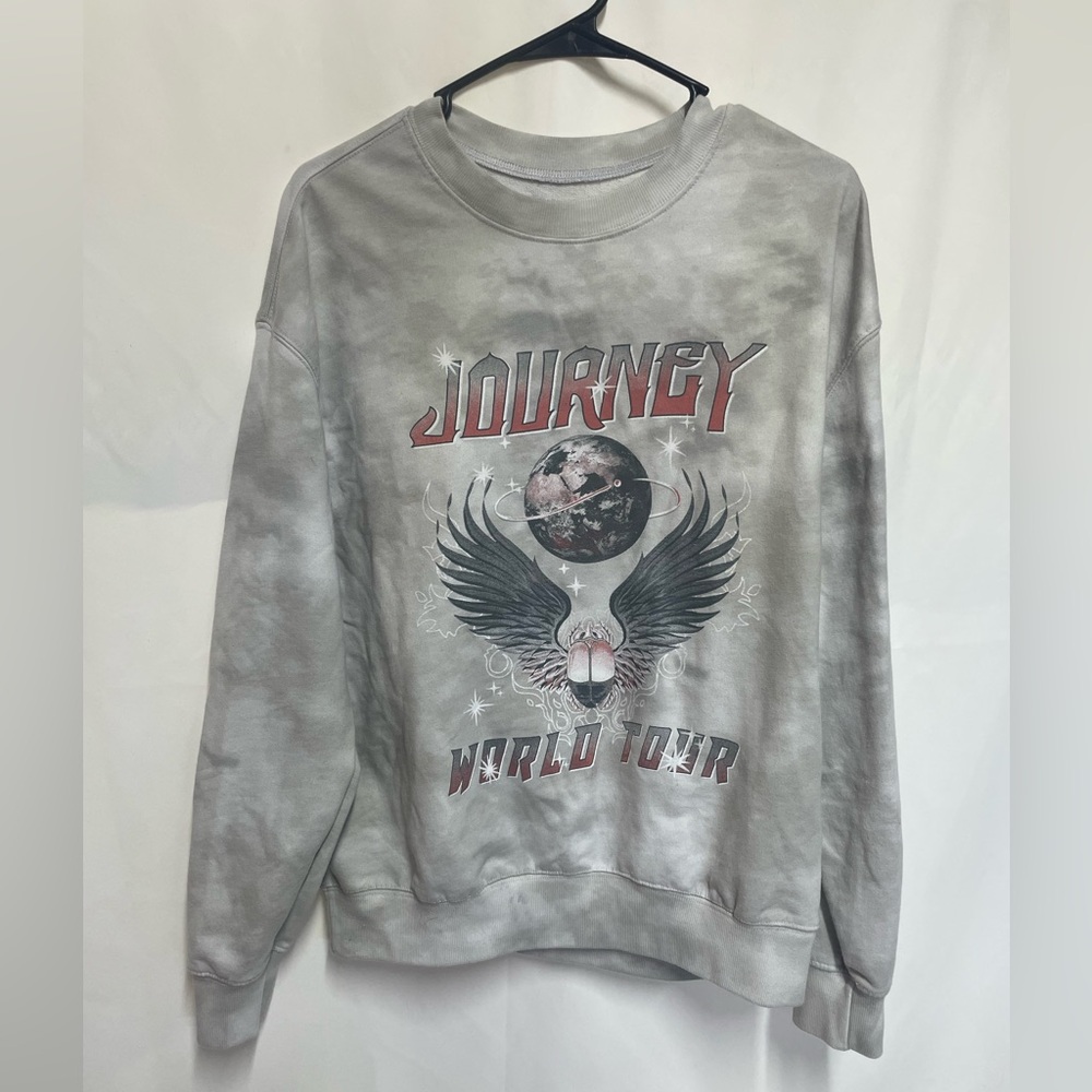 Women sweatshirt gray and white tie-dye crew neck Journey's "World Tour Large